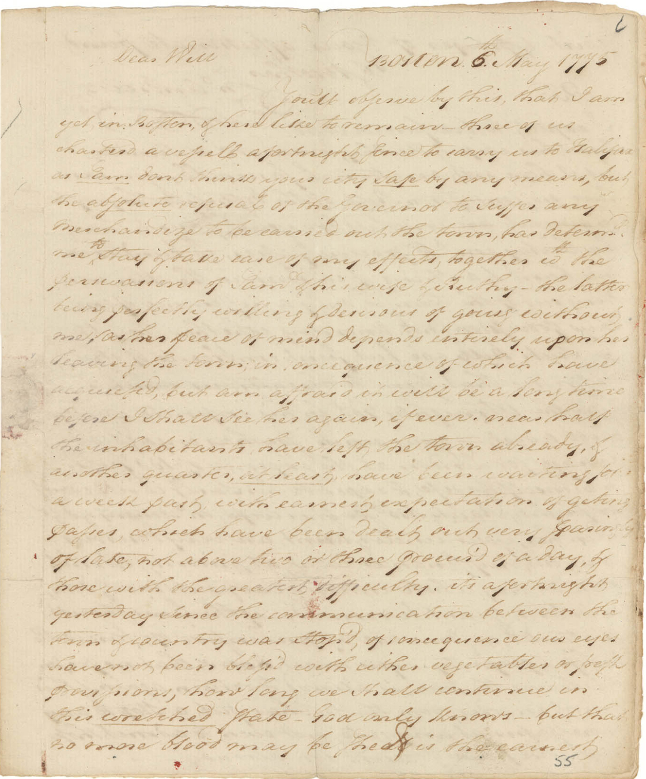 Cursive handwritten letter on aged yellowed paper