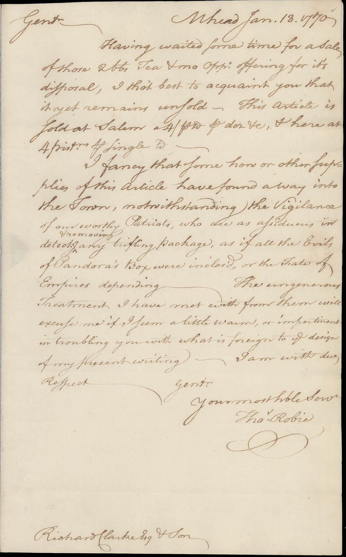 Handwritten letter on yellow-tinted paper