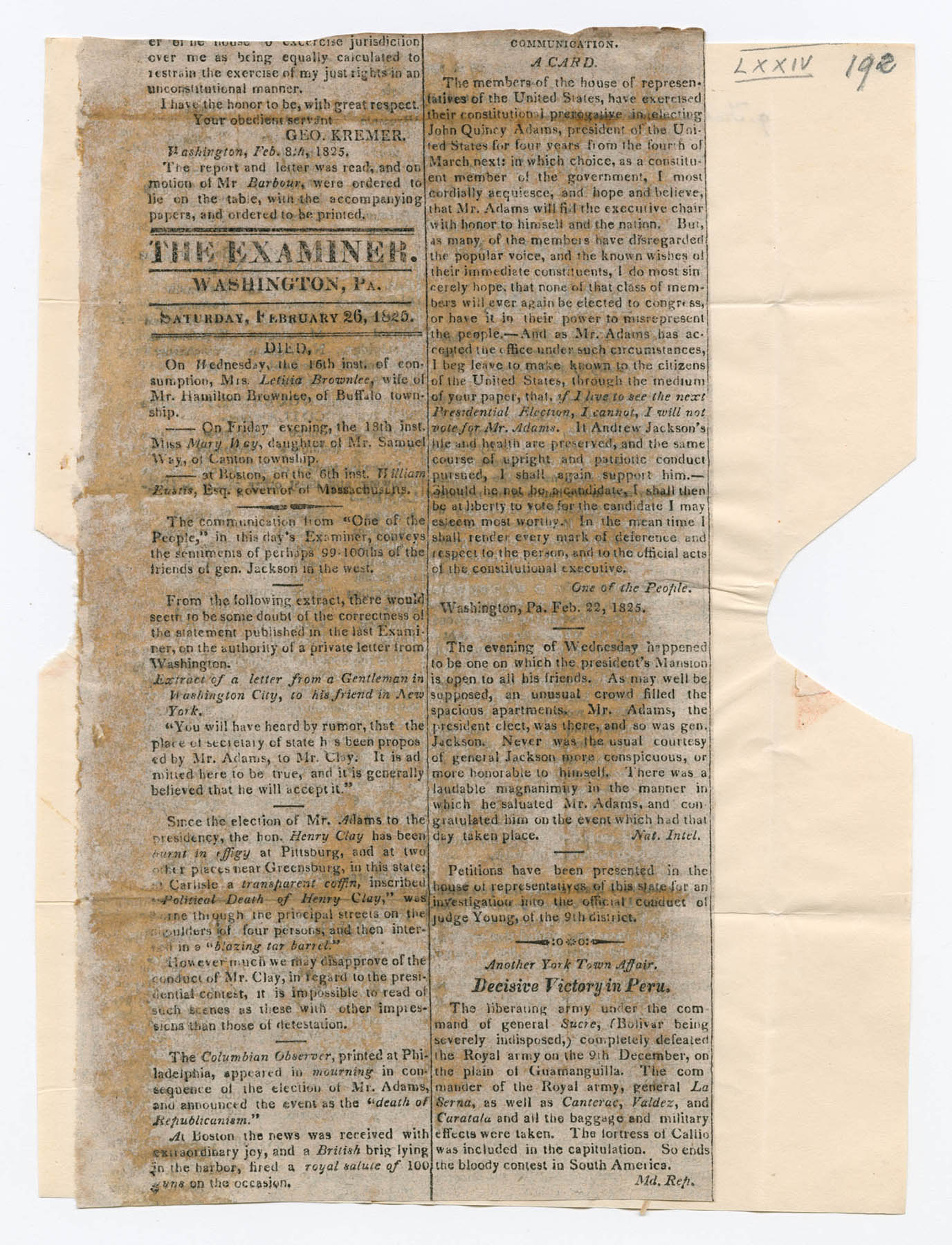 aged newspaper clipping