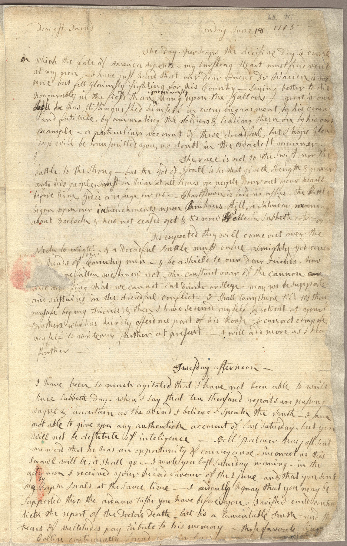 A letter written in cursive handwriting on yellowing paper