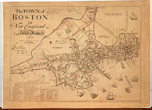 A map of Boston in its previous shape as a peninsula, the same as the previous source. This version is neater and the paper is cleaner.