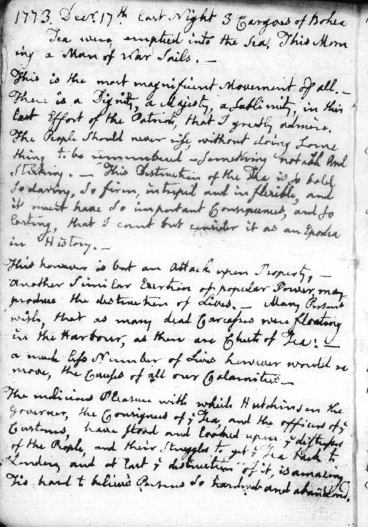 Copy of a handwritten diary page dated 1773
