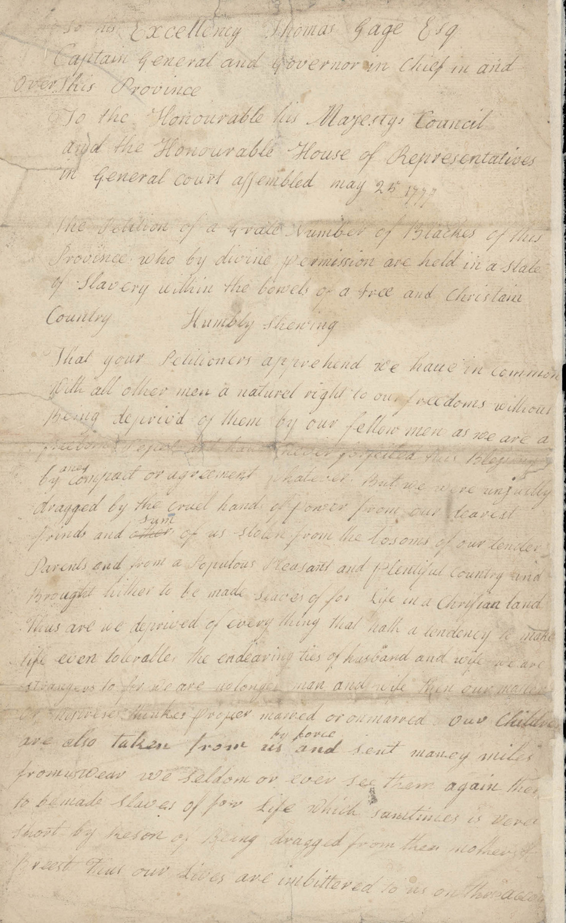 A handwritten petition on aged paper. 