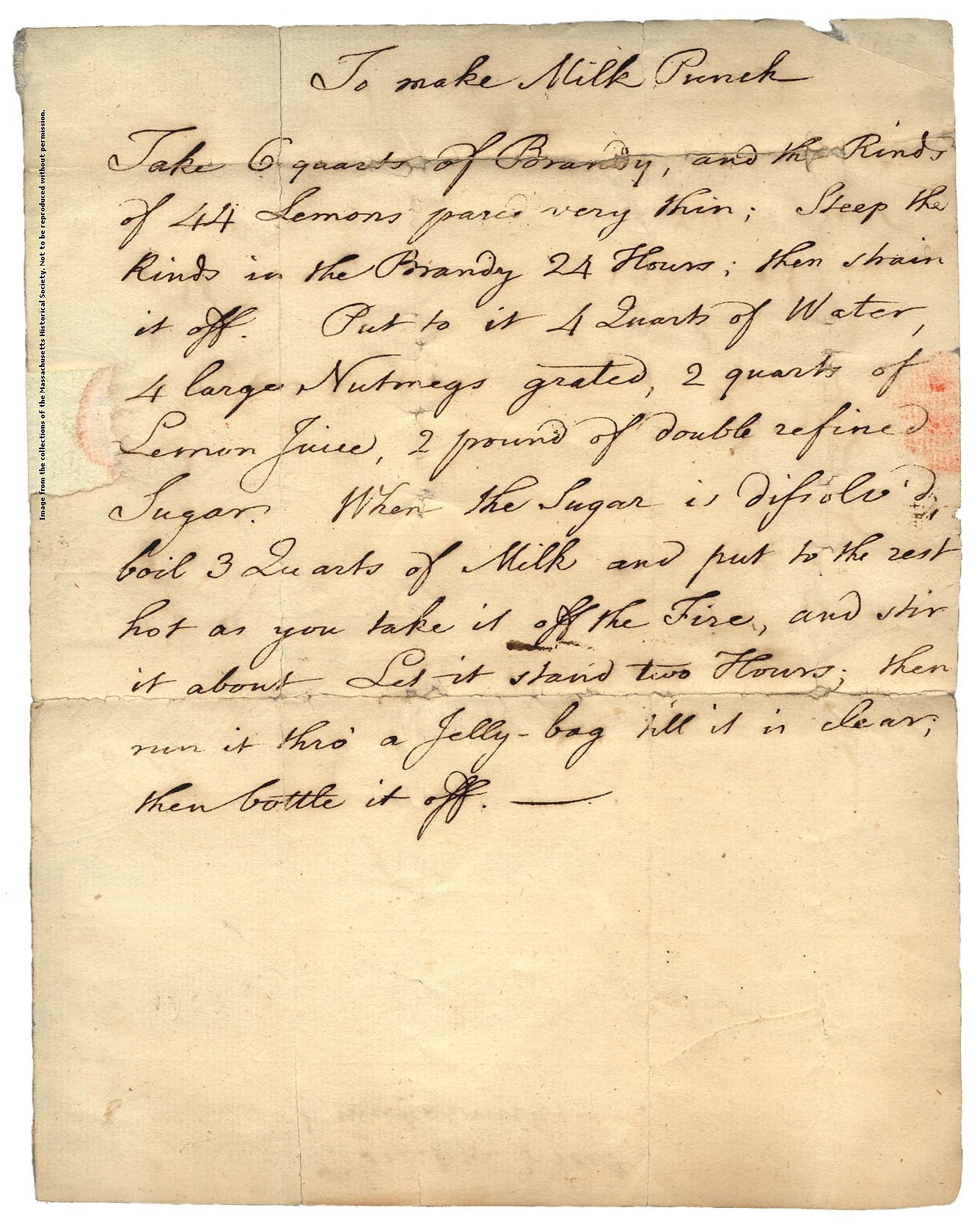 recipe written in cursive handwriting on aged paper