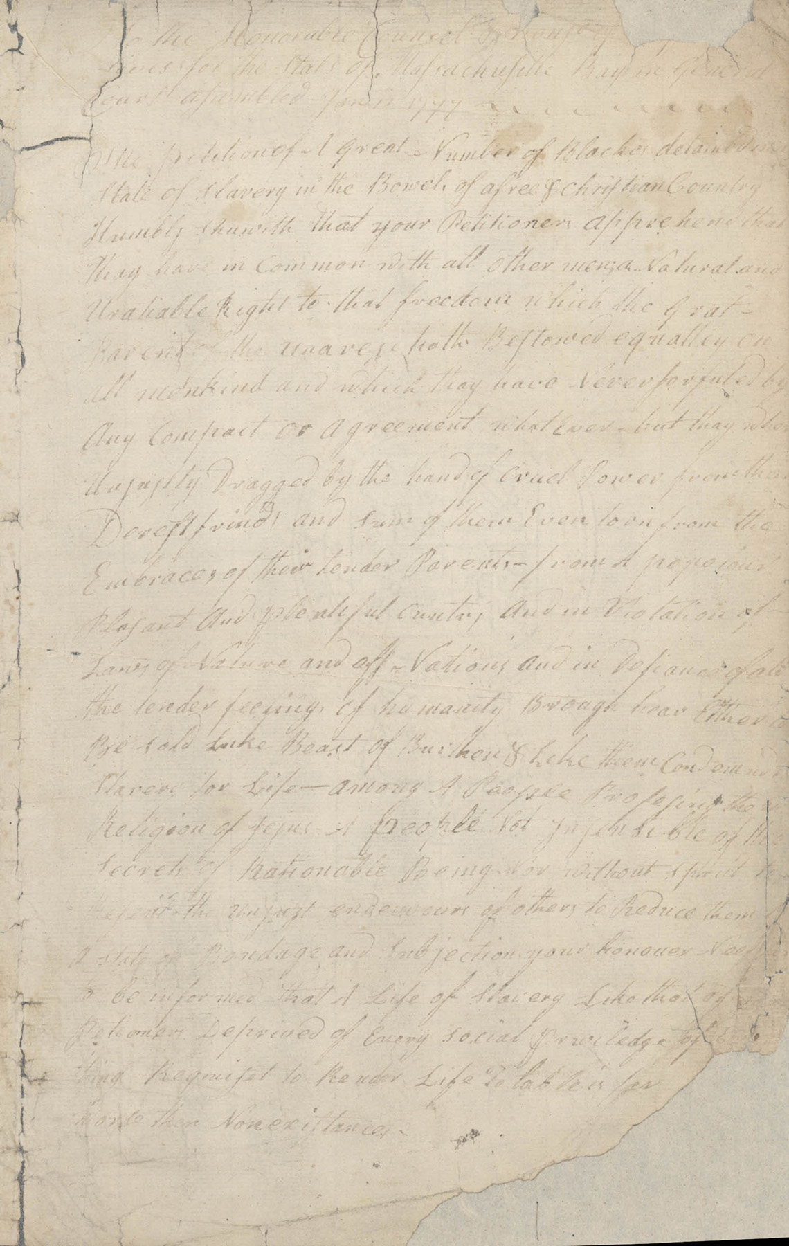 A petition written in faded cursive handwriting on yellowing paper.