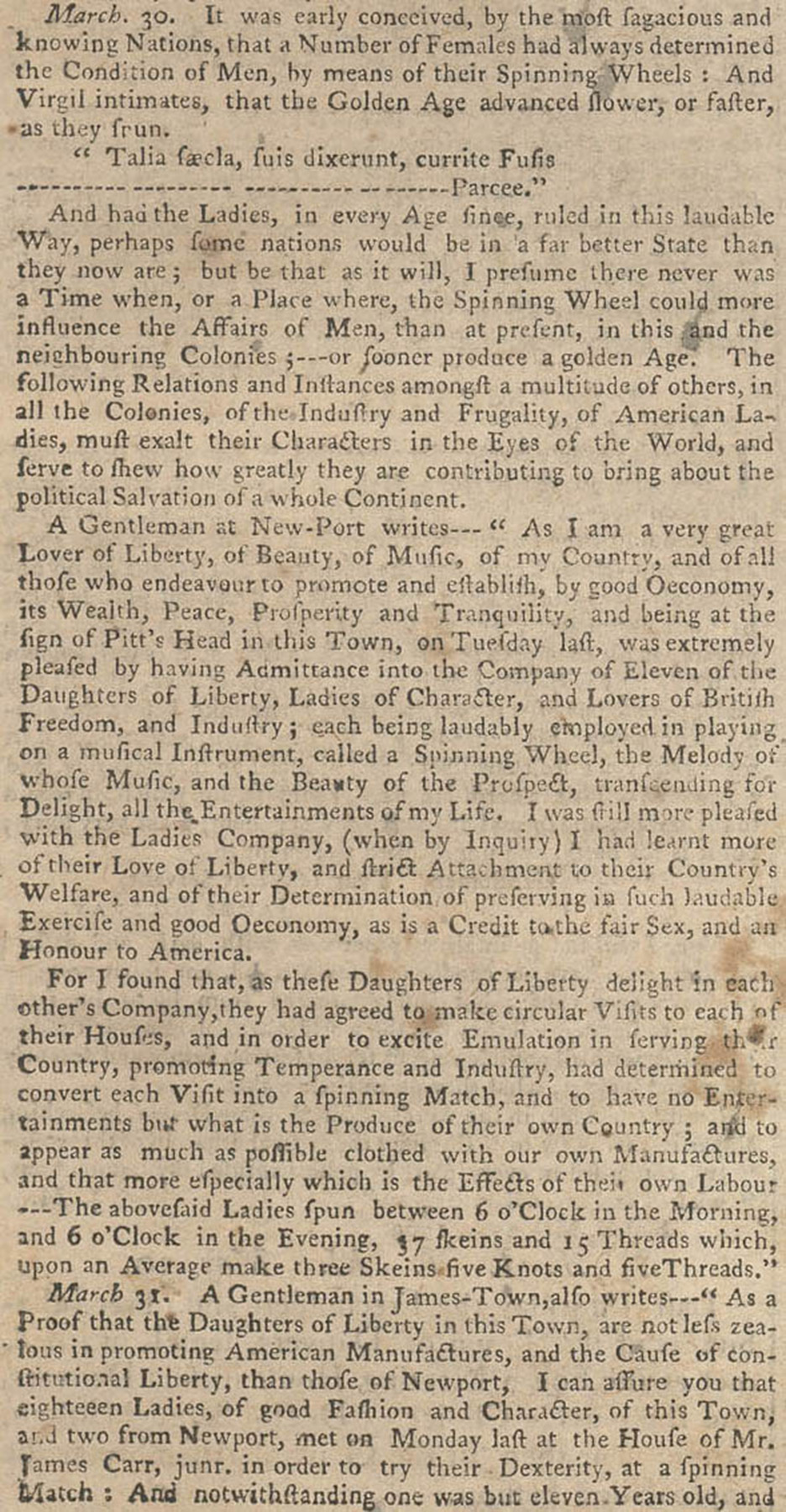 Printed newspaper column on aged paper